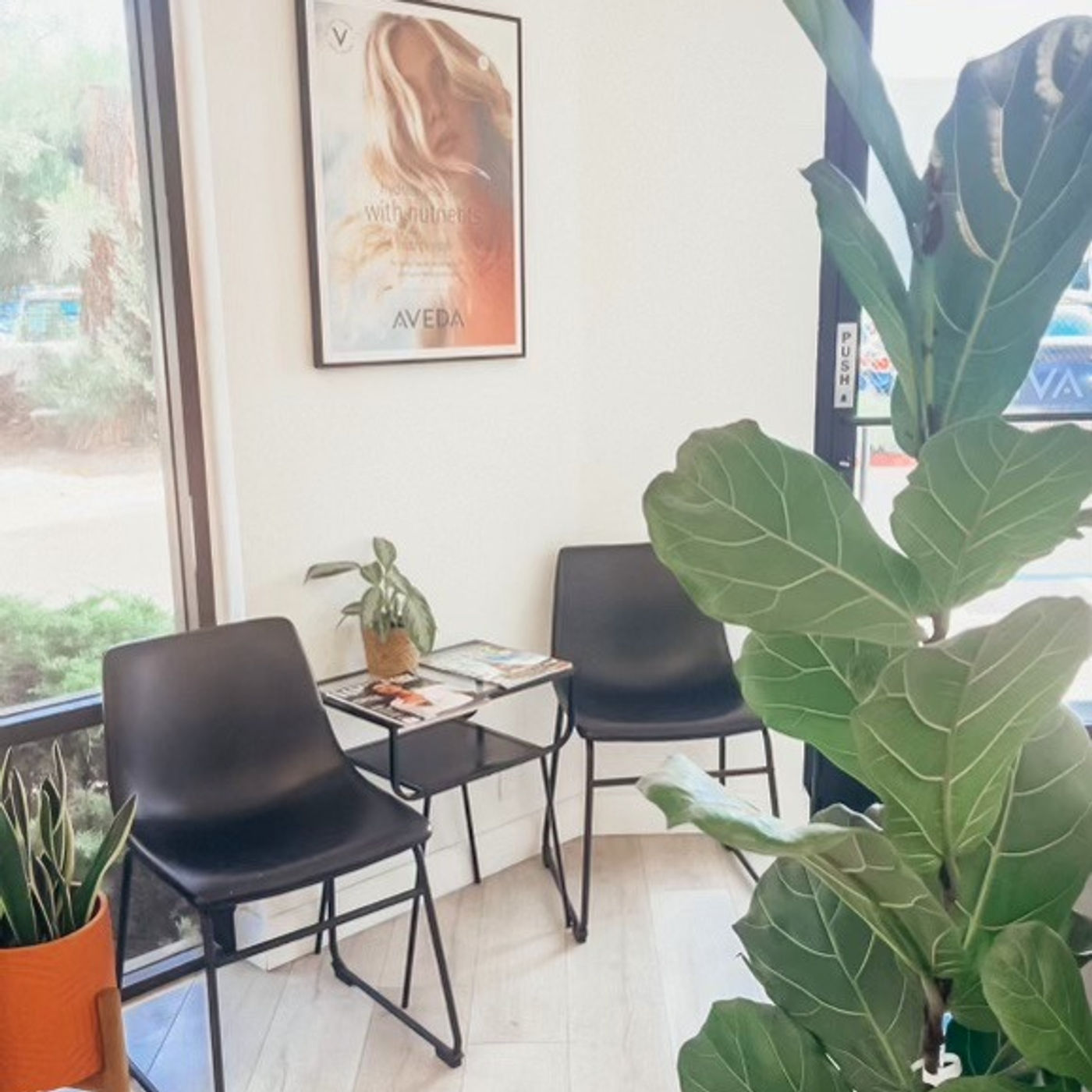 The welcome area at Haven Hair Studio in Fremont, California